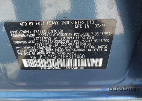 2015 Subaru Xv Crosstrek 2.0I Limited из США, поврежденный, VIN JF2GPAPC1F8317460